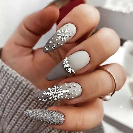 24PCS Festive Silver Snowflake Nails