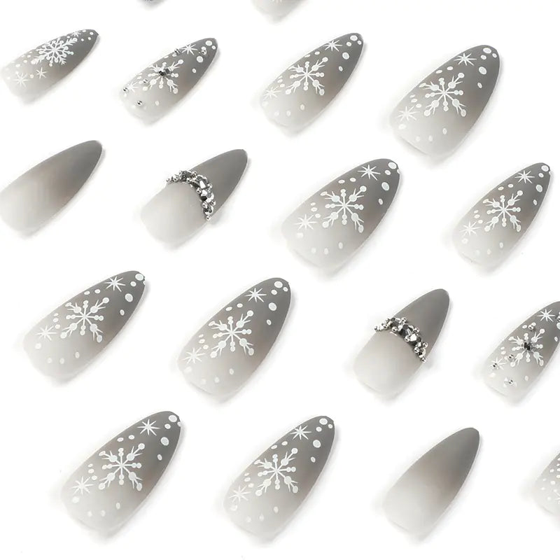24PCS Festive Silver Snowflake Nails